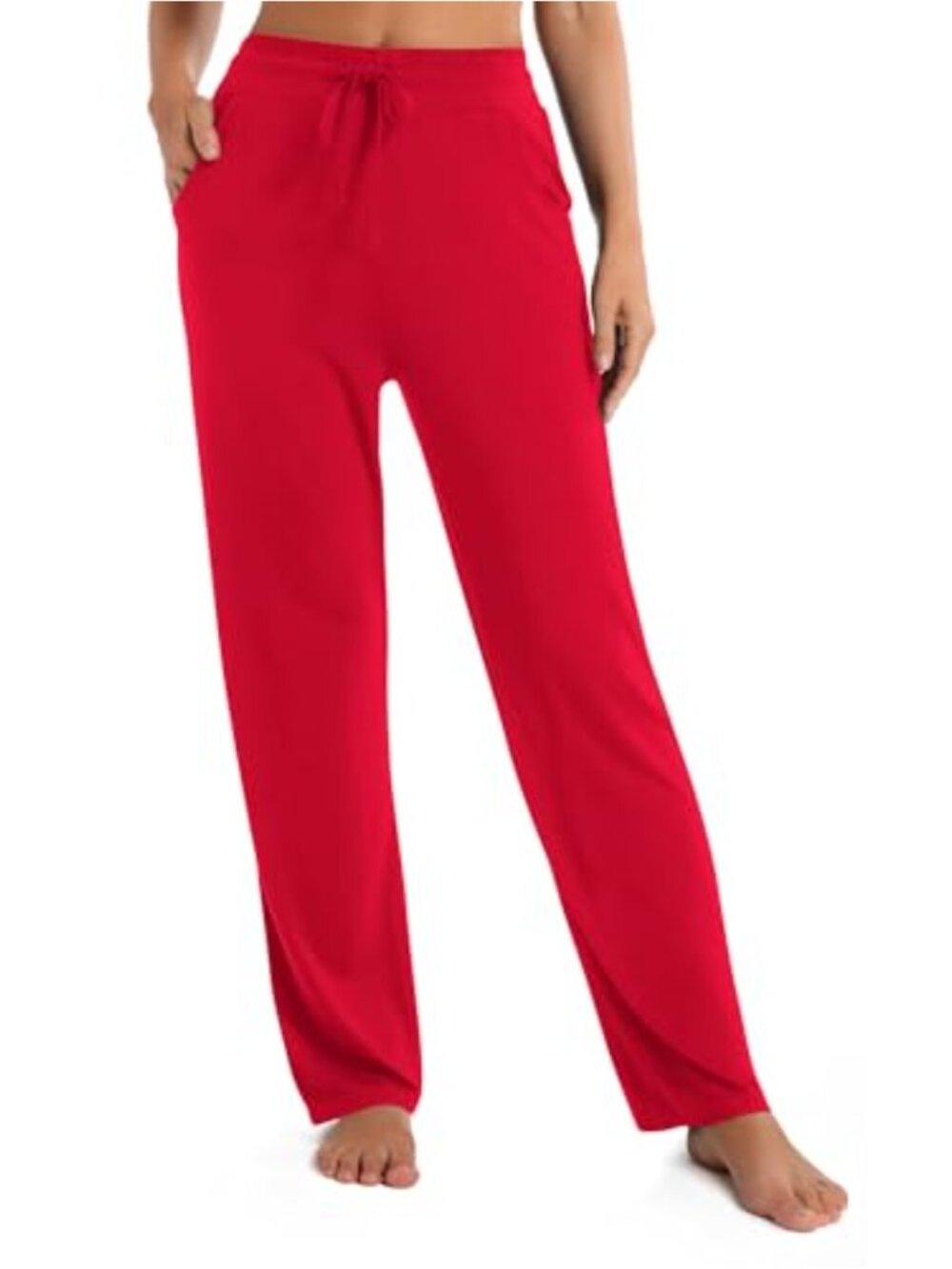 Women's Straight Leg Pants High Waist Drawstring Casual Trousers with Pockets